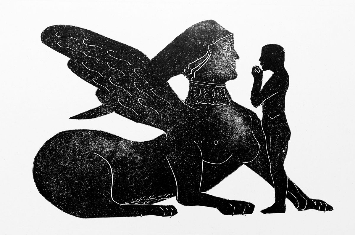 Oedipus with the Sphinx. Monotype.