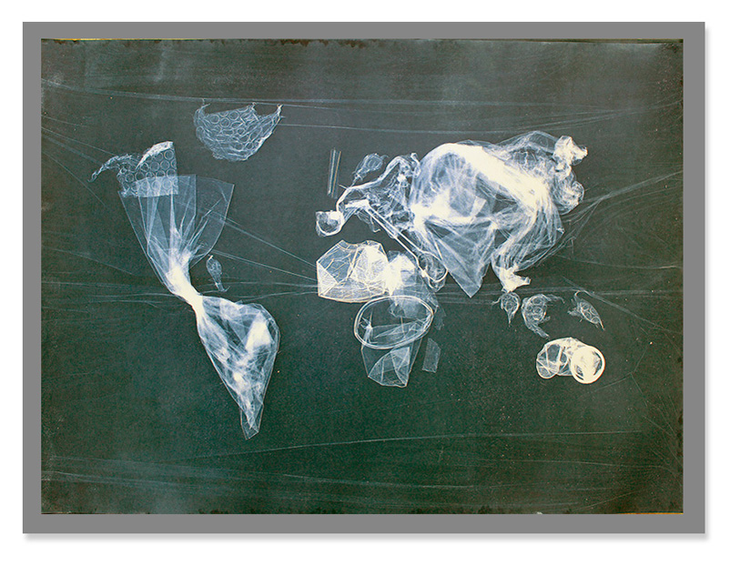 PLASTIC MAP. Cyanotype print.