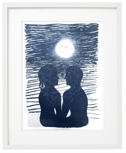 BESO NOCTURNO. Cyanotype print.