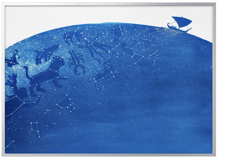 STELLAR NAVIGATION. Cyanotype print.