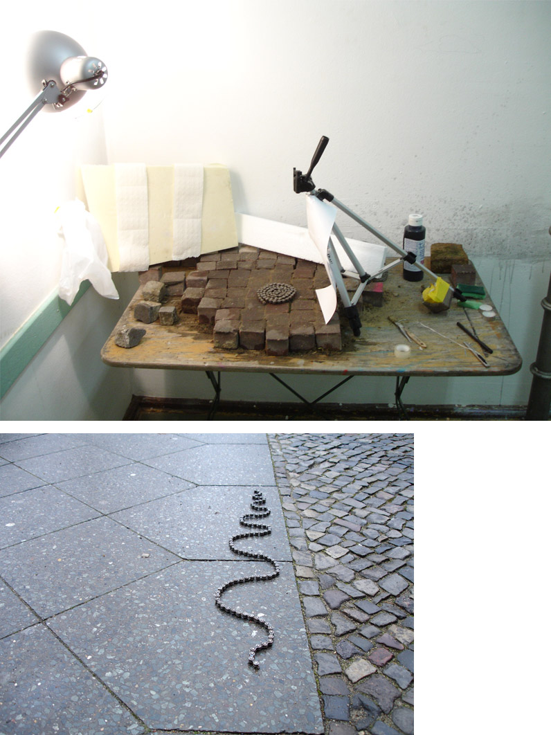 Still from Ouroboros, the city's outdoor scenes folding into the shape of a serpent.